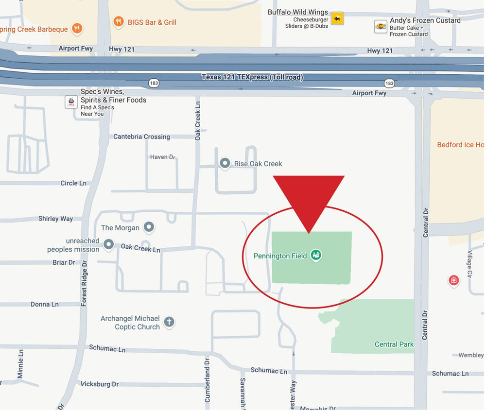 Map showing the area around Pennington Field